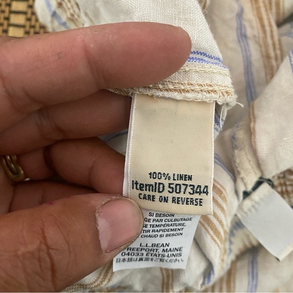 L.L. Bean Linen Pants Women's Size 16 Petite Beige Striped‎ Straight Leg Casual - Picture 6 of 11